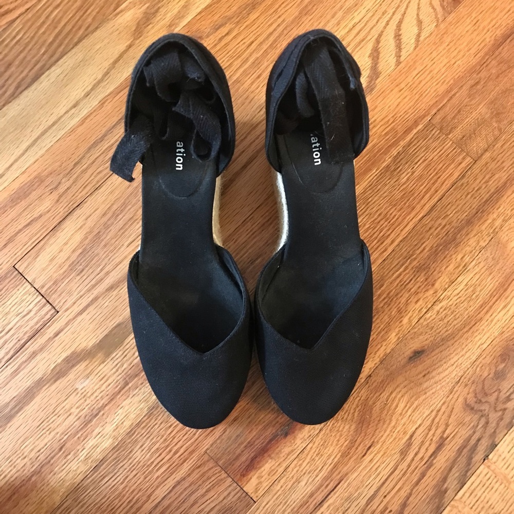 Reformation Black Canvas Espadrille Wedge with Ankle Wrap - Picture 3 of 4